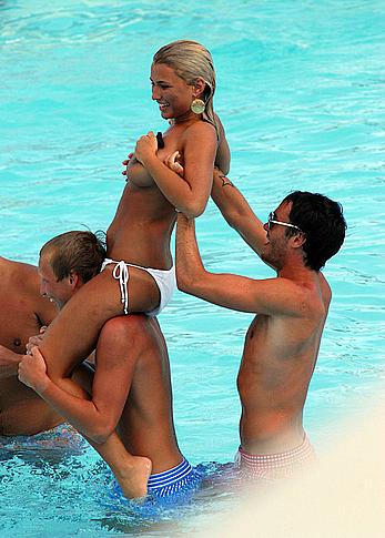 Billie Faiers topless on a beach with friends