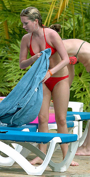 Brooke Kinsella in red bikini candids