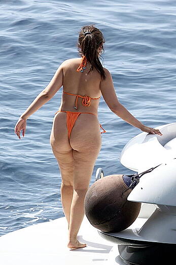 Camila Cabello shows her ass in orange bikini in Capri