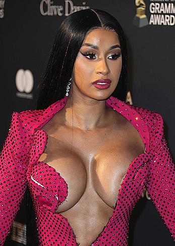 Cardi B deep sexy cleavage at Clive Davis 2020 Pre-Grammy Gala held at the Beverly Hilton Hotel in Beverly Hills