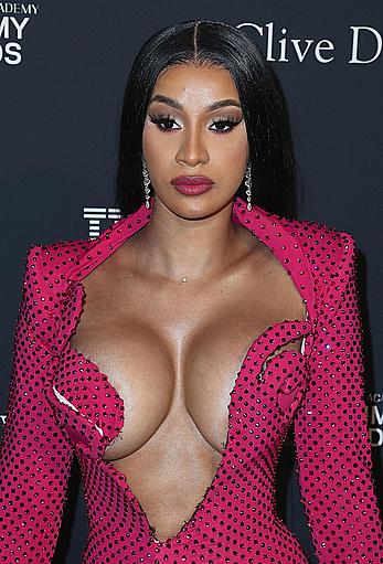 Cardi B deep sexy cleavage at Clive Davis 2020 Pre-Grammy Gala held at the Beverly Hilton Hotel in Beverly Hills