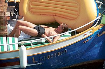 French Carole Bouquet topless on a yacht near St Tropez