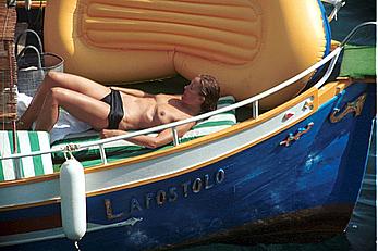 French Carole Bouquet topless on a yacht near St Tropez