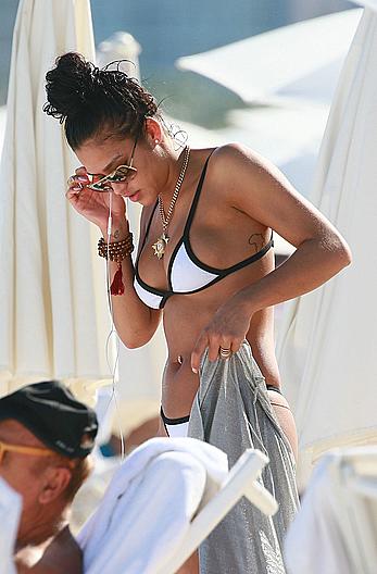 Cassie Ventura in white bikini at the beach in Miami