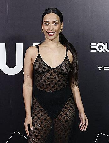 Chanel Terrero braless in see throug dress at Spotify gala 2023