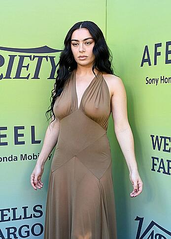 Charli XCX braless in see through dress at Variety's Hitmakers brunch