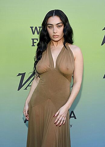 Charli XCX braless in see through dress at Variety's Hitmakers brunch