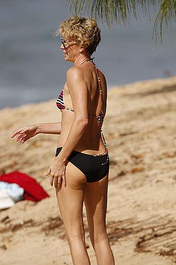 Charlize Theron sexy in bikini on a beach in Hawaii