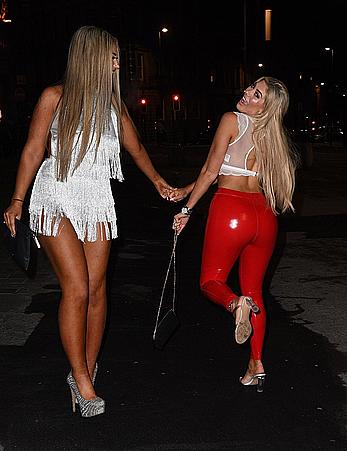 Chloe Ferry in see through top and red pants