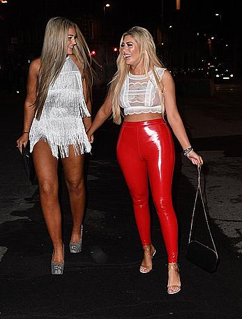 Chloe Ferry in see through top and red pants