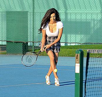 Chloe Khan upskirt shows her pants at tennis court in Manchester