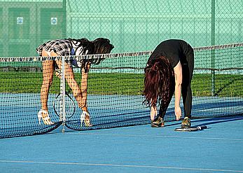 Chloe Khan upskirt shows her pants at tennis court in Manchester