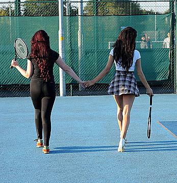 Chloe Khan upskirt shows her pants at tennis court in Manchester