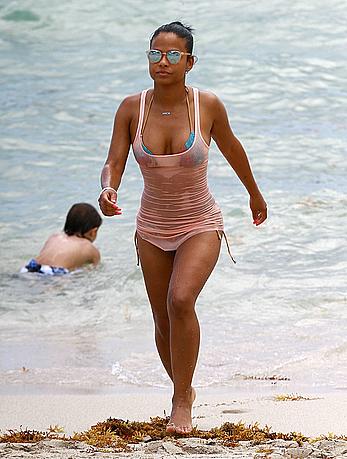 Christina Milian sexy in bikini at a beach in Miami