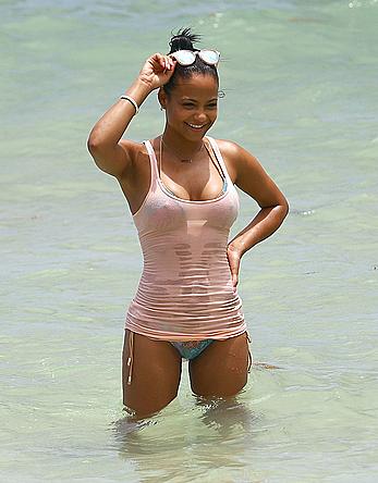 Christina Milian sexy in bikini at a beach in Miami