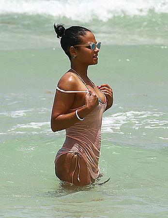 Christina Milian sexy in bikini at a beach in Miami