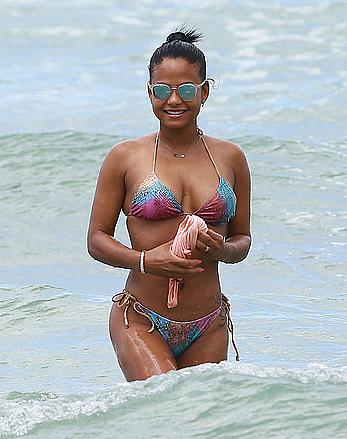 Christina Milian sexy in bikini at a beach in Miami