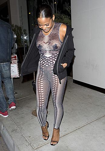 Christina Milian nude tits with pasties under see through outfit at Catch