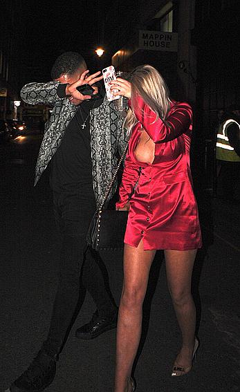 Drunk Chyna Ellis tit slip in short red dress in London