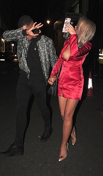 Drunk Chyna Ellis tit slip in short red dress in London