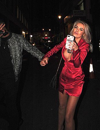 Drunk Chyna Ellis tit slip in short red dress in London