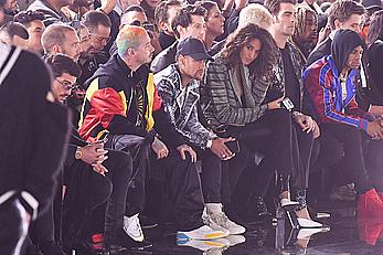 Cindy Bruna braless in metalic jacket at Balmain Homme show in Paris