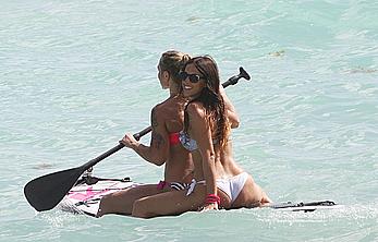 Claudia Romani cameltoe and cleavage in white bikini at the beach in Miami