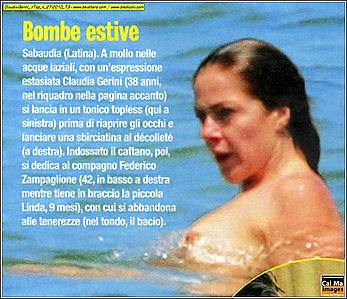 Italian actress and showgirl Claudia Gerini topless in a sea