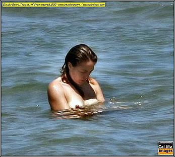 Italian actress and showgirl Claudia Gerini topless in a sea