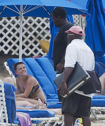 Coleen Rooney seen on the beach while in Barbados