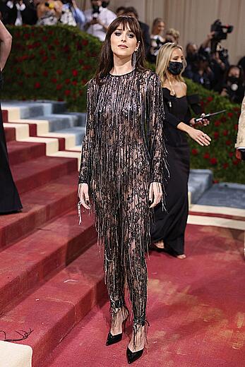 Dakota Johnson in a see through jumpsuit at the In America An Anthology of Fashion Met Gala