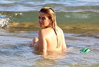 Danniella Westbrook topless in the sea in Spain