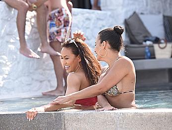 Daphne Joy sexy curves in red bikini in Mykonos