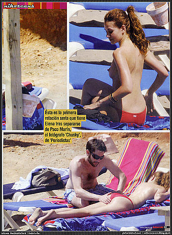 Elena Ballesteros sunbathing topless on a beach