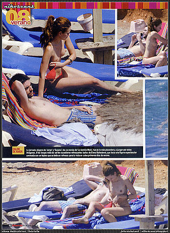 Elena Ballesteros sunbathing topless on a beach