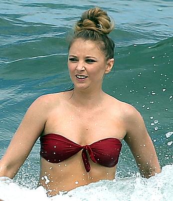 Elisabeth Harnois ass crack in red bikini in Maui