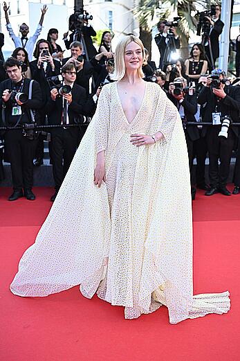 Elle Fanning in see through dress at closing ceremony red carpet of the 77th annual Cannes Film Festival