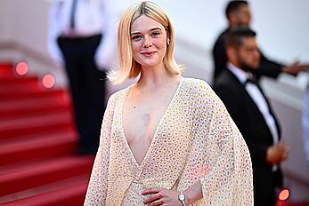 Elle Fanning in see through dress at closing ceremony red carpet of the 77th annual Cannes Film Festival