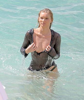 Elsa Hosk topless and in wet see through top during photoshoot