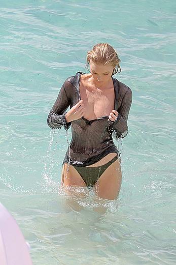 Elsa Hosk topless and in wet see through top during photoshoot