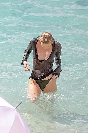 Elsa Hosk topless and in wet see through top during photoshoot