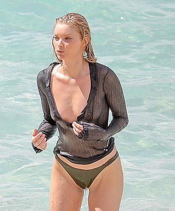 Elsa Hosk topless and in wet see through top during photoshoot