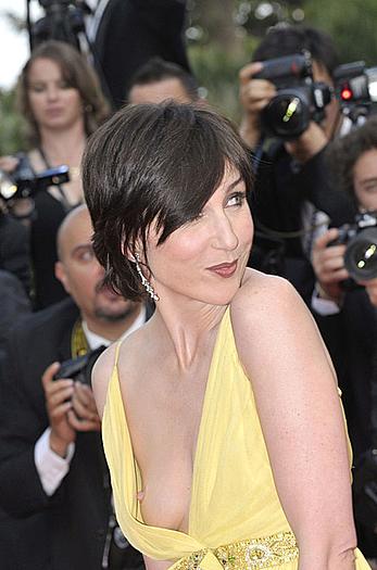 Elsa Zylberstein tit slip in a yellow dress on the red carpet of Cannes Film Festival