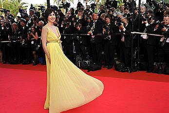 Elsa Zylberstein tit slip in a yellow dress on the red carpet of Cannes Film Festival