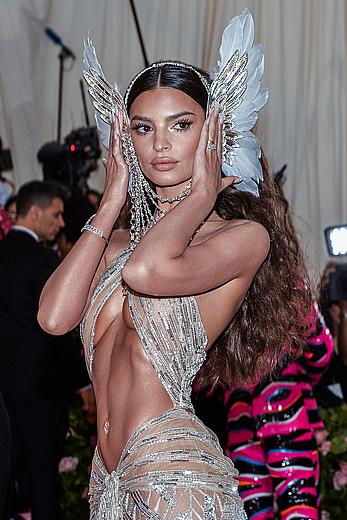 Emily Ratajkowski in see through top at 2019 Met Gala