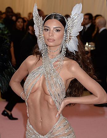 Emily Ratajkowski in see through top at 2019 Met Gala