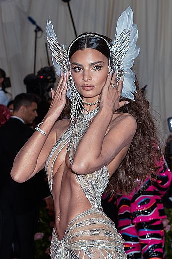 Emily Ratajkowski in see through top at 2019 Met Gala