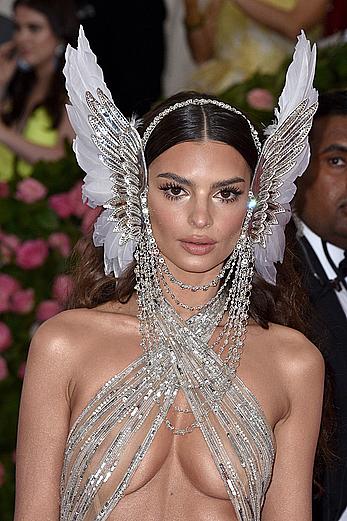 Emily Ratajkowski in see through top at 2019 Met Gala