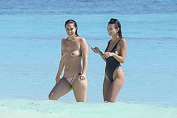 Busty Emily Ratajkowski topless on a beach in Cancun