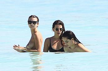 Busty Emily Ratajkowski topless on a beach in Cancun